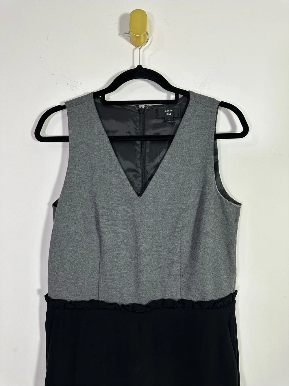 J. Crew Gray Black Sleeveless V-Neck Straight Leg Jumpsuit